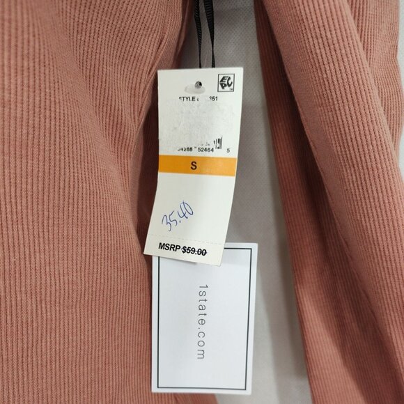 1. State Ribbed Tie Neckline Knit Top Women Size S Pink Long Sleeve NEW - Picture 4 of 7